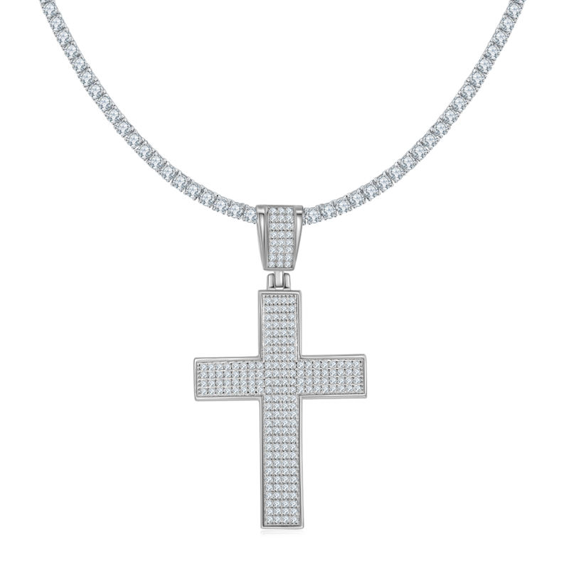 Classic豪镶十字架NecklaceS925银PendantMoissanite厘石D级